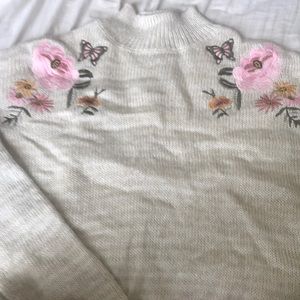 Embroidered Cream Turtleneck Sweater